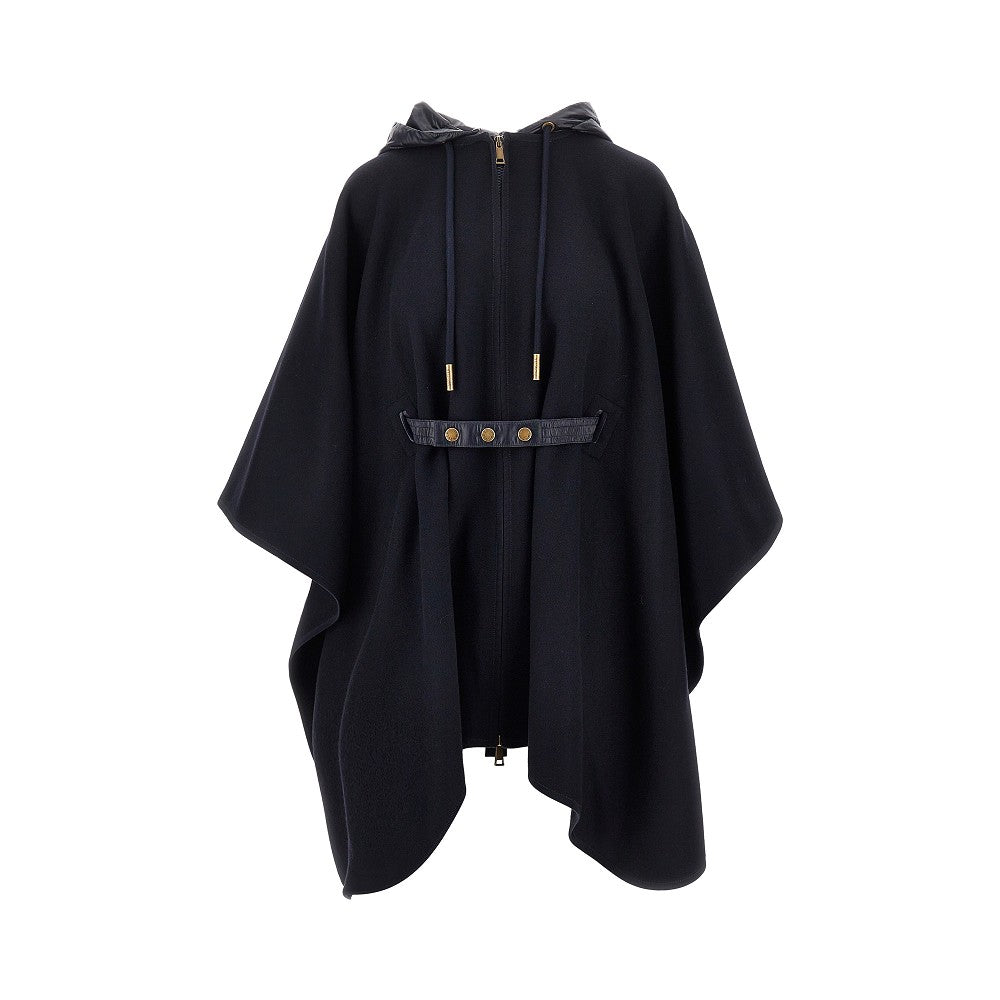 MONCLER Wool cloth cape with nylon hood
