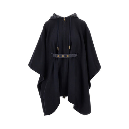 MONCLER Wool cloth cape with nylon hood