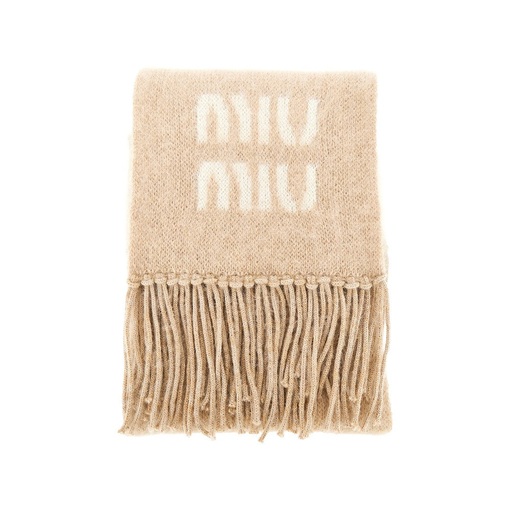 MIU MIU Mohair-blend scarf with jacquard logo