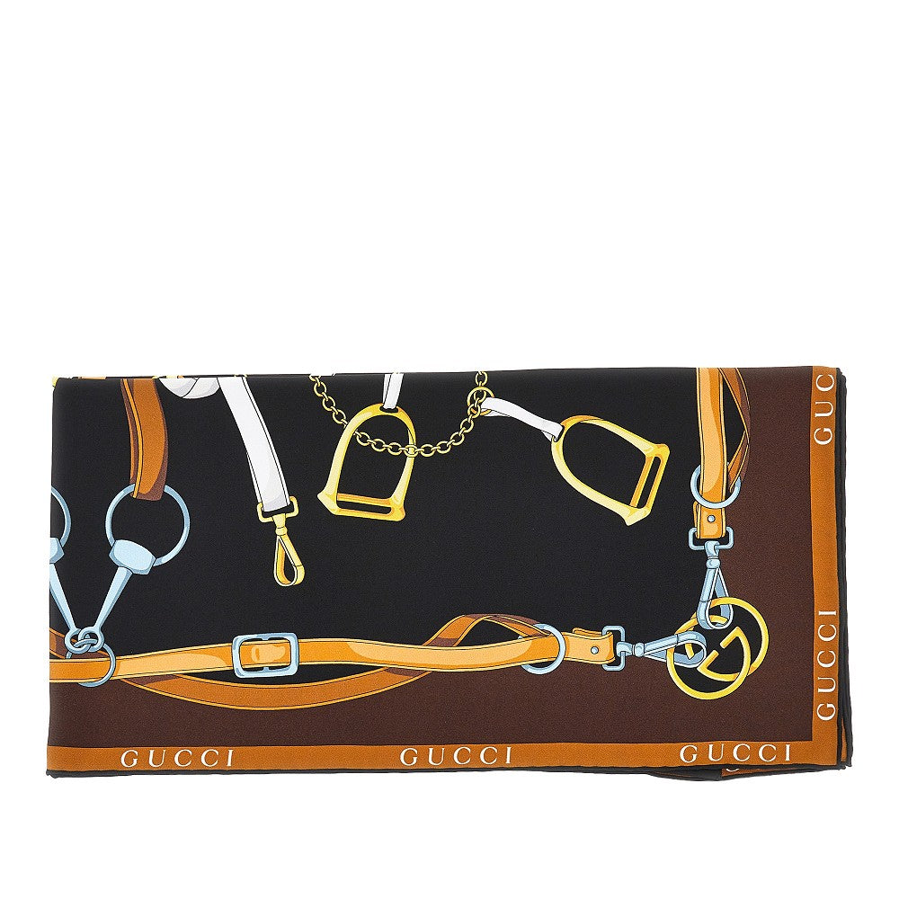 GUCCI Silk twill scarf with Horsebit print