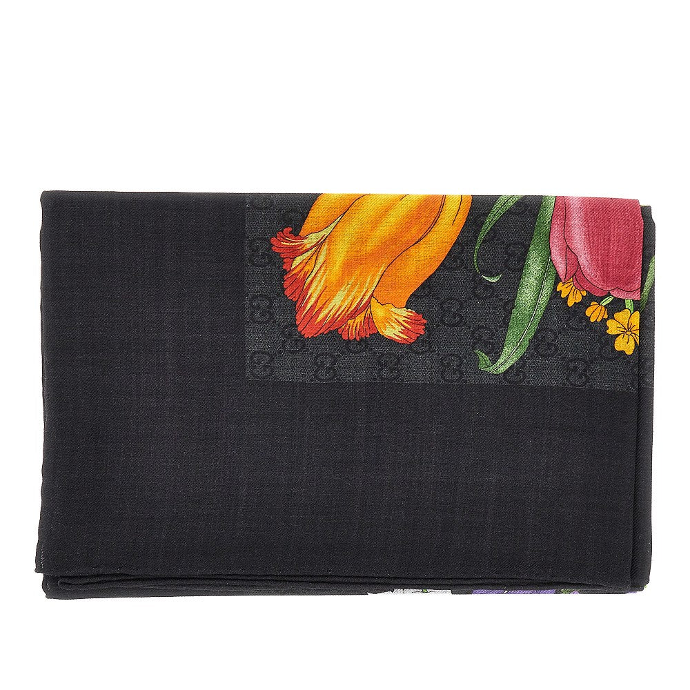 GUCCI Silk and wool-blend scarf with Flora print