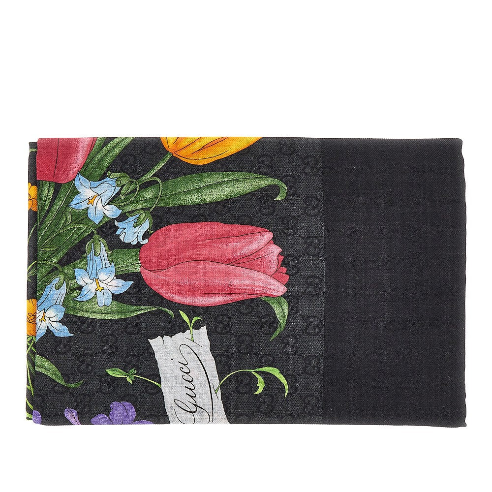 GUCCI Silk and wool-blend scarf with Flora print