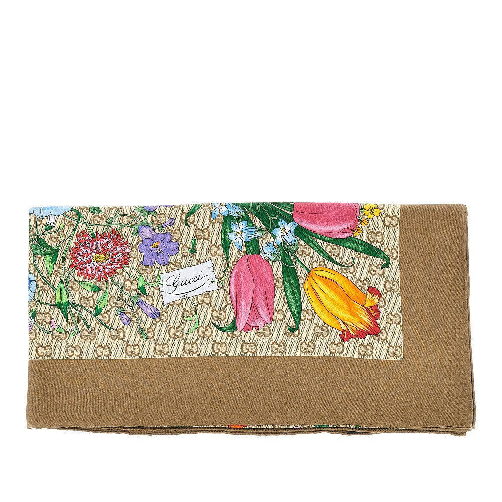 GUCCI Silk twill scarf with Flora print