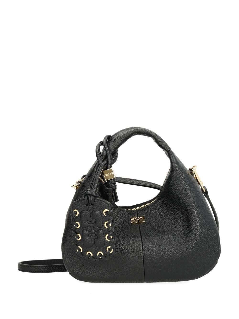 Ganni Mini Shoulder Bag With Grained Finish - Black