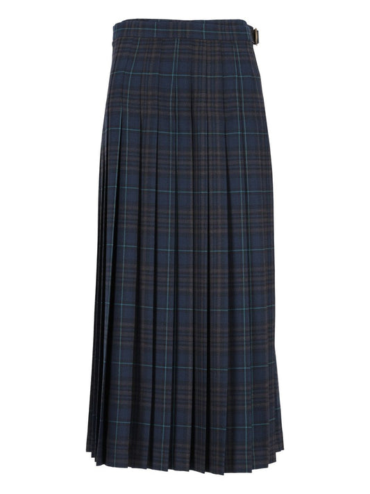 Burberry "Elydia" Pleated Skirt With Check Pattern - Blue