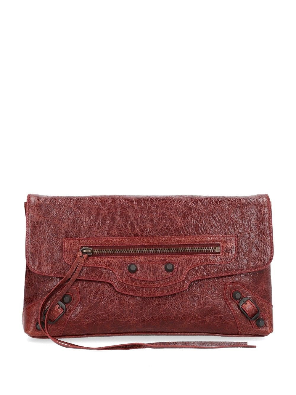 Balenciaga "Le City" Arena Leather Clutch - Bordeaux