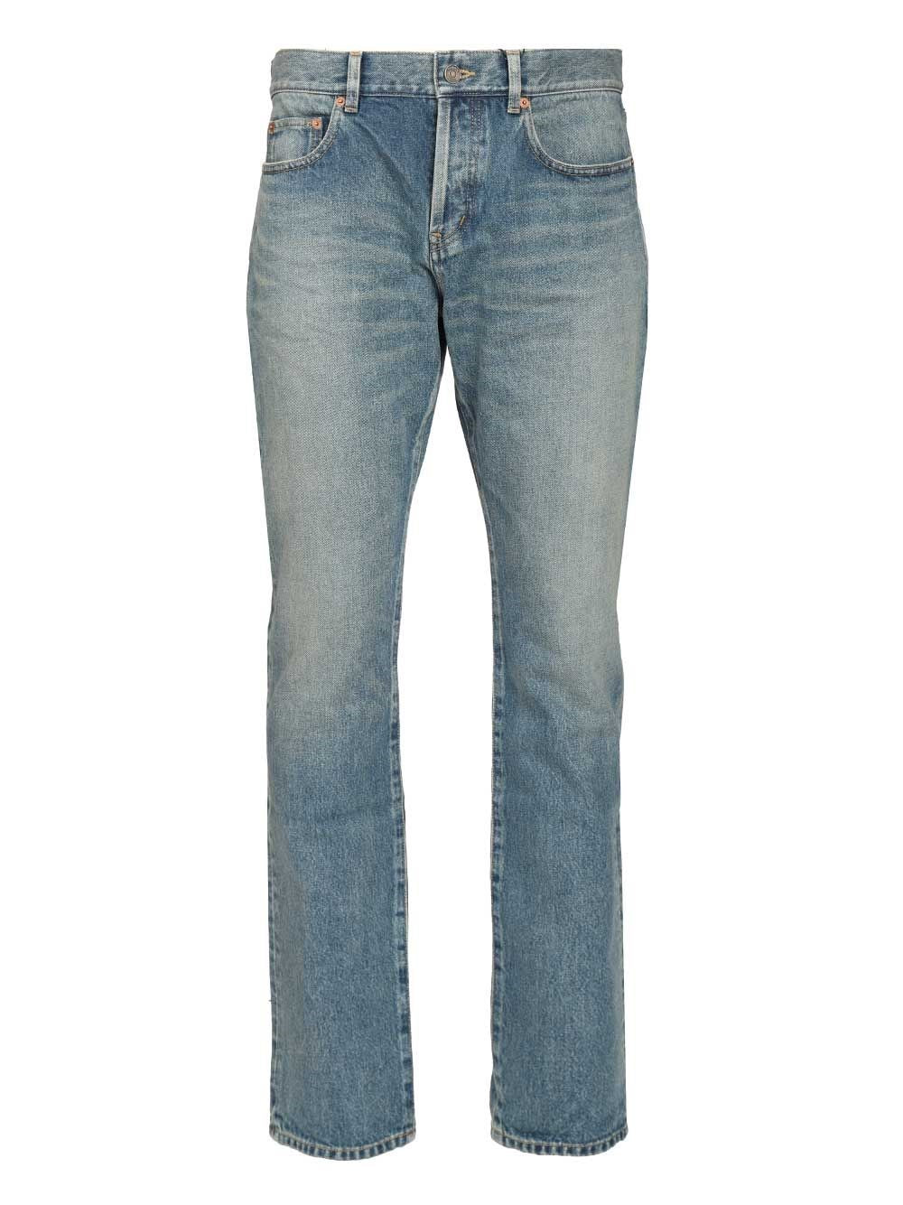 Saint Laurent Slim Relaxed Low Waist Jeans In Blue Denim