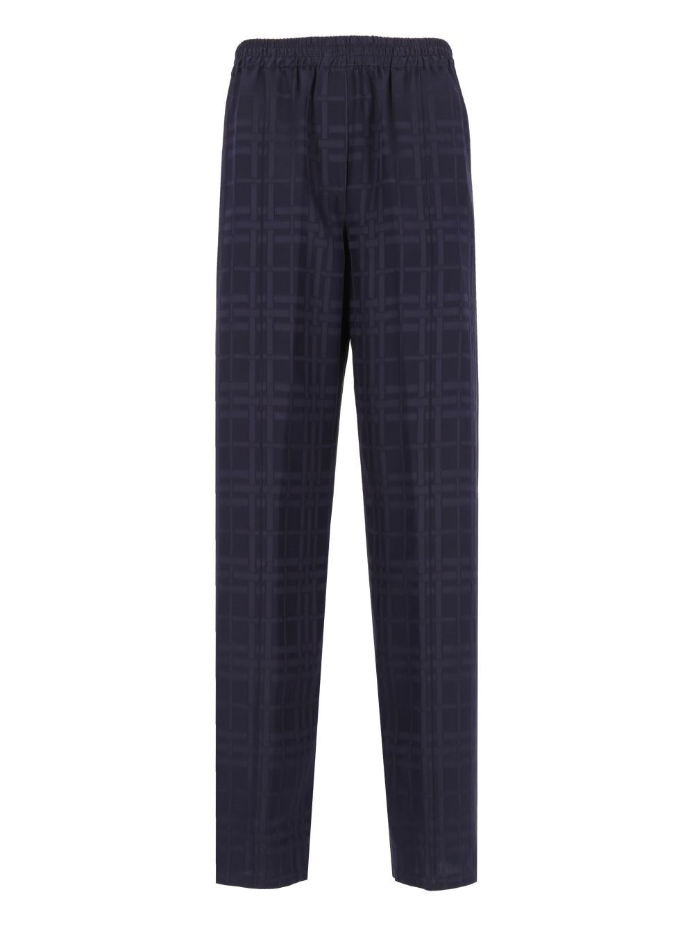 Burberry Check Silk Trousers - Blue