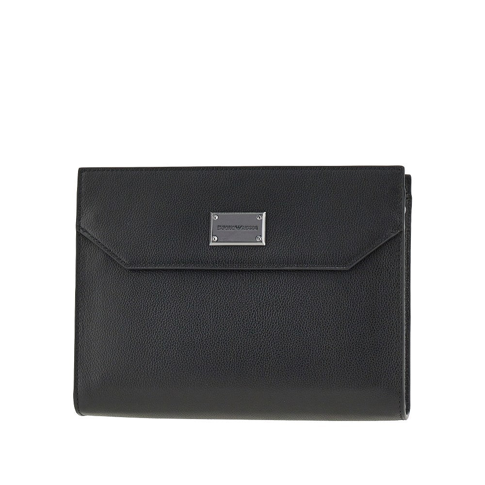 EMPORIO ARMANI Grained leather pouch with shoulder strap