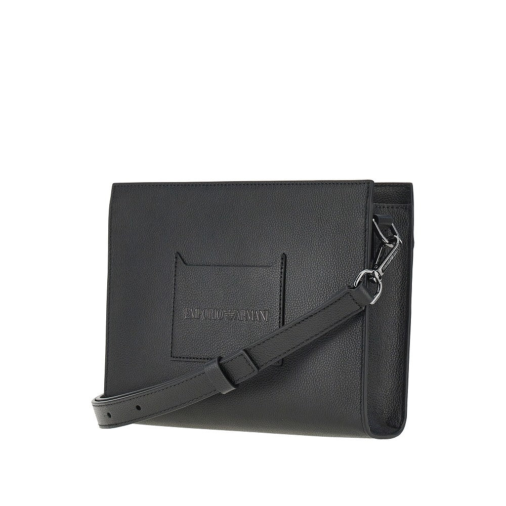 EMPORIO ARMANI Grained leather pouch with shoulder strap