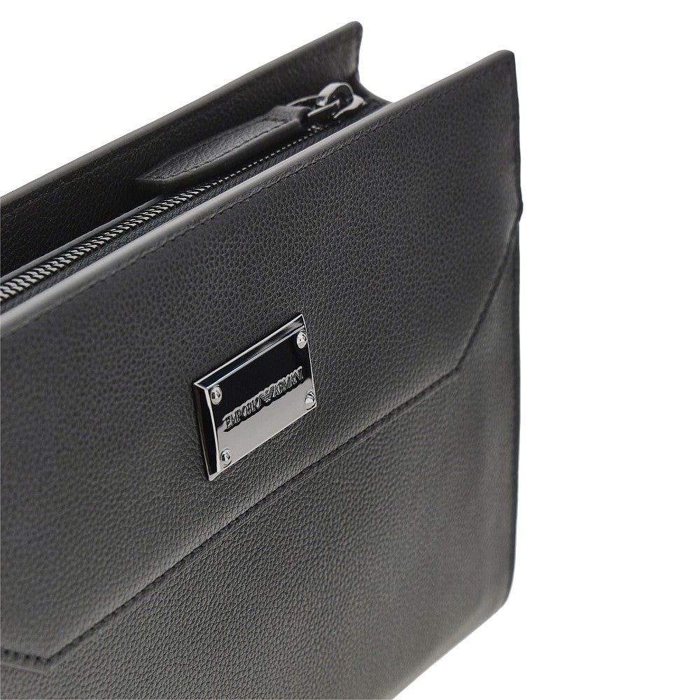EMPORIO ARMANI Grained leather pouch with shoulder strap