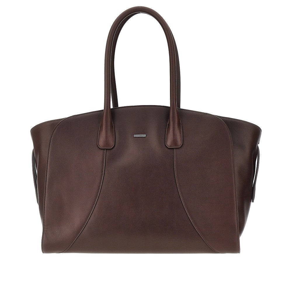 EMPORIO ARMANI Smooth leather tote bag with logo plate