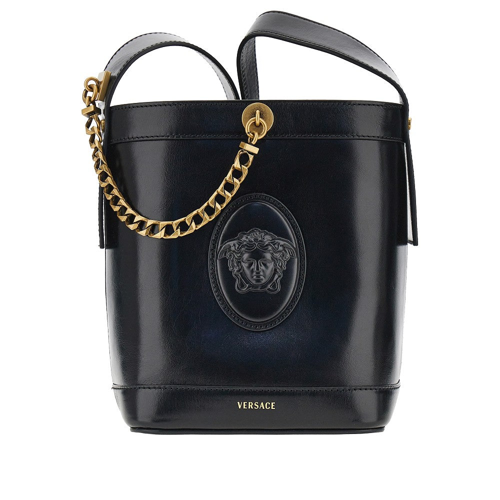 VERSACE Leather bucket bag with Medusa patch