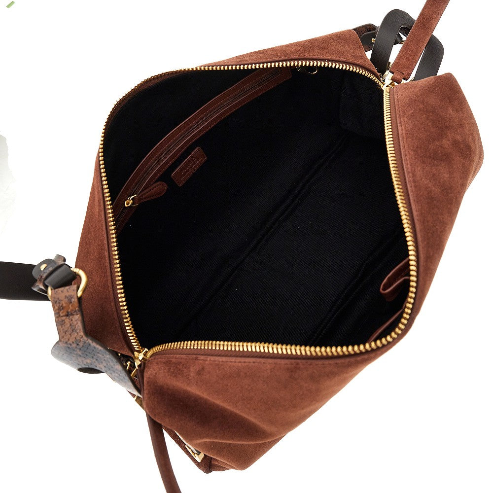 PINKO Suede leather large 'Keeper' shoulder bag