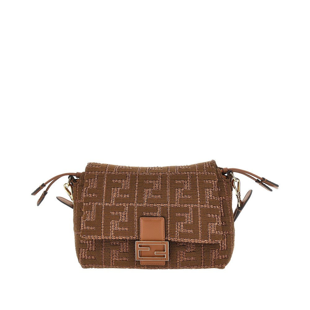 FENDI Embroidered raffia medium Mamma Baguette bag