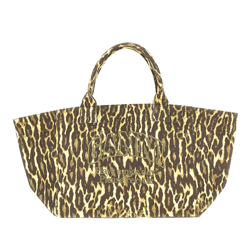 Ganni Leopard canvas XXL tote bag
