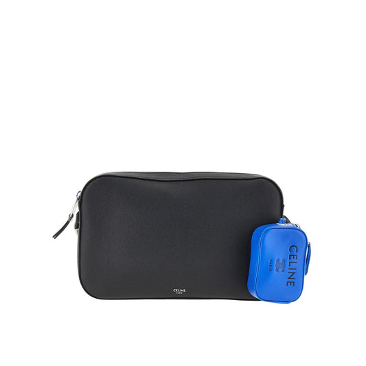 CELINE Leather messenger bag with pouch charm