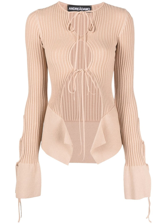 Andreādamo Cut Out Cardigan - Beige