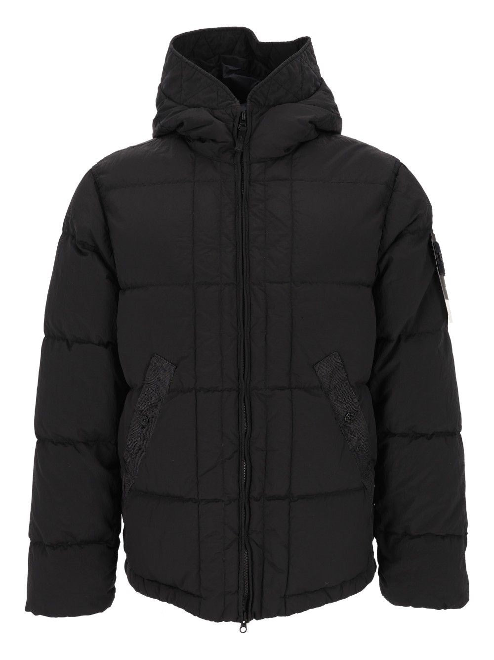 Stone Island Hooded Down Jacket In Nylon Metal Fabric - Black