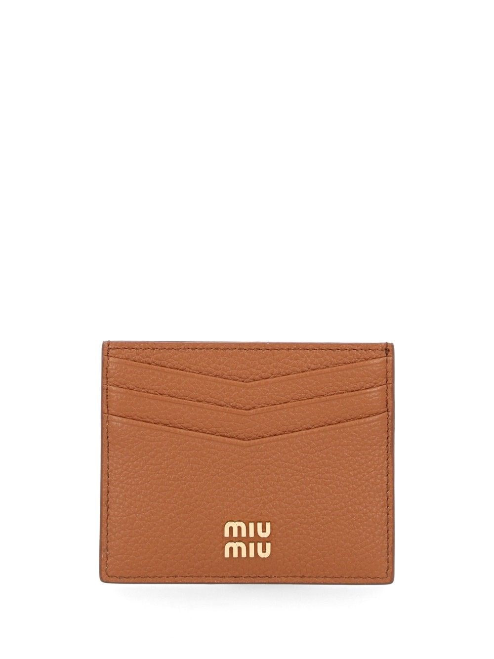 Miu Miu Hammered Leather Card Holder - Beige