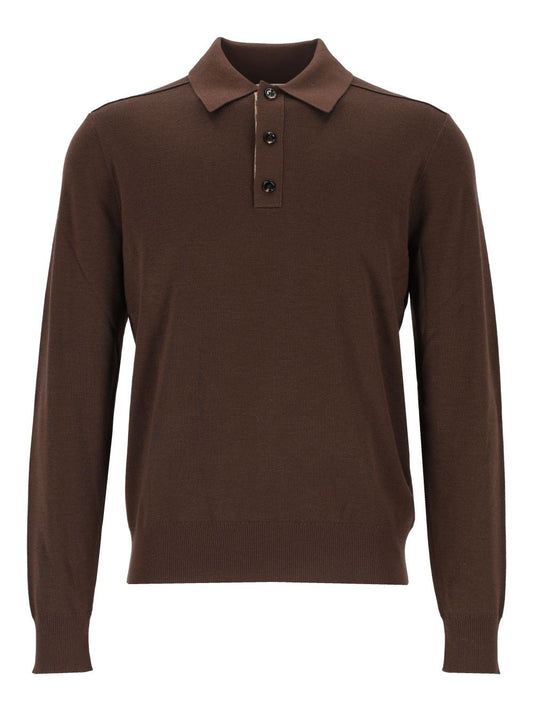 Burberry Long-Sleeved Wool Polo Shirt - Brown