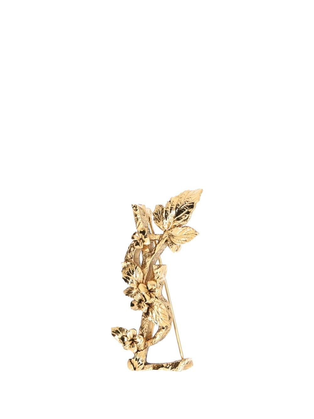Saint Laurent Vignes Brooch With Monogram - Gold