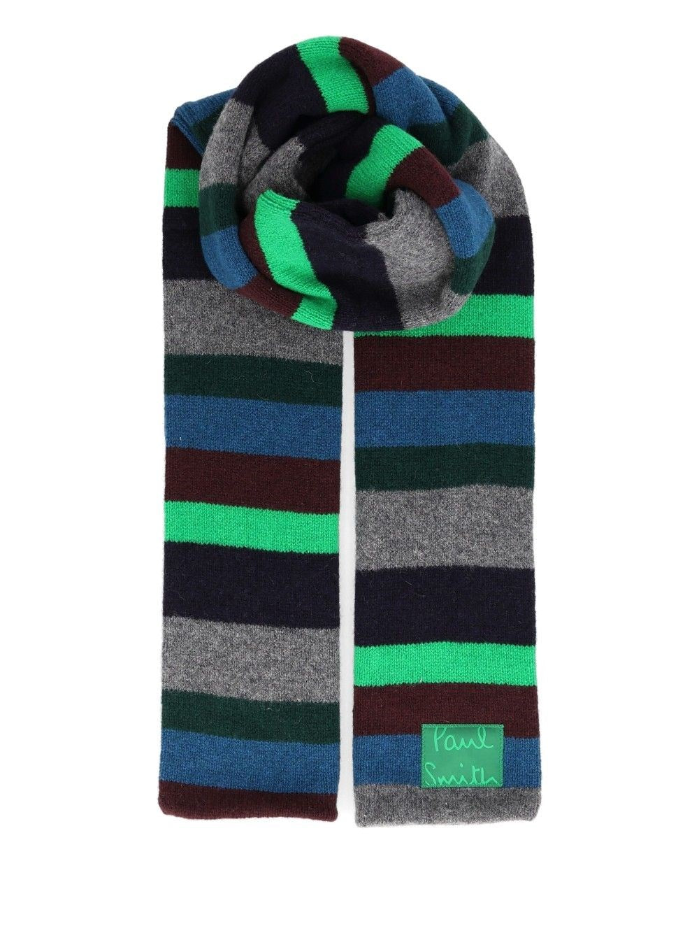 Paul Smith Green Striped Lambswool Scarf