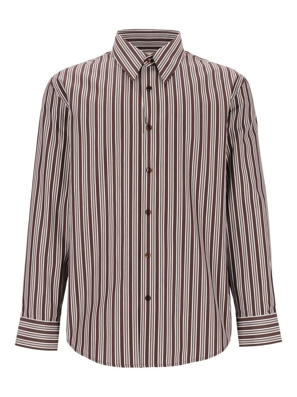 Saint Laurent Striped Cotton Poplin Shirt - Brown