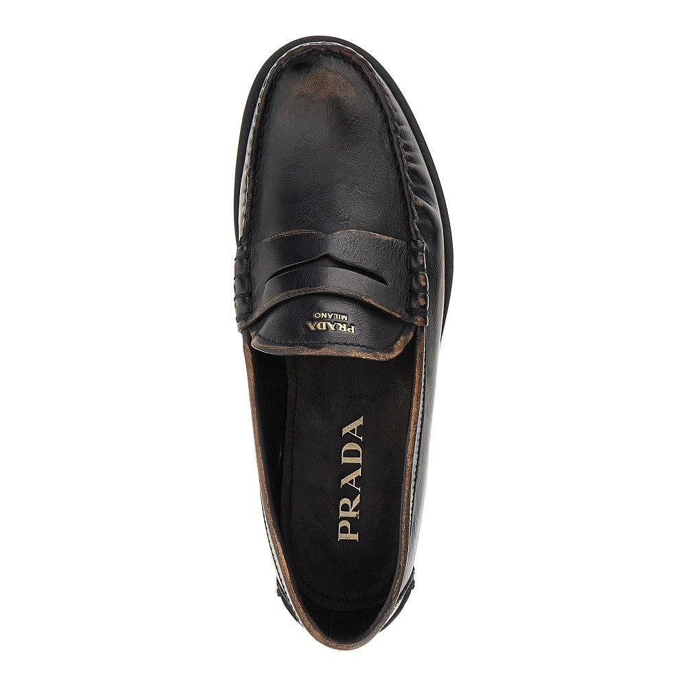 PRADA Antique finish leather loafers