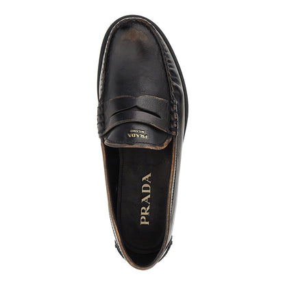 PRADA Antique finish leather loafers