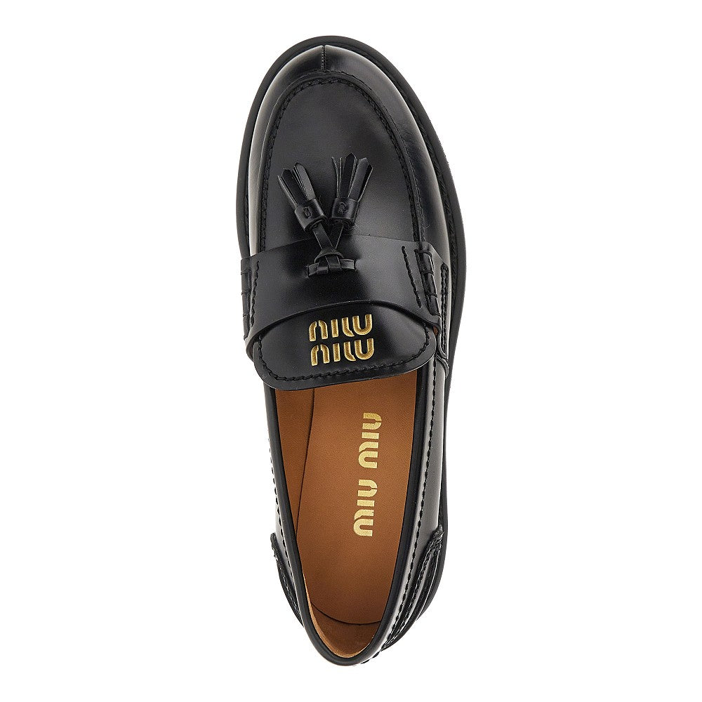 MIU MIU Spazzolato leather loafers with tassels