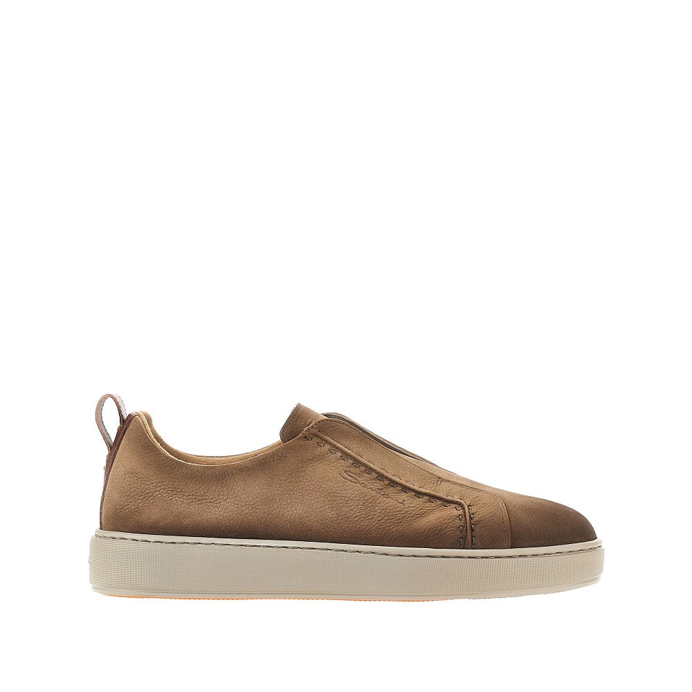 Santoni Vintage effect leather slip-on sneakers