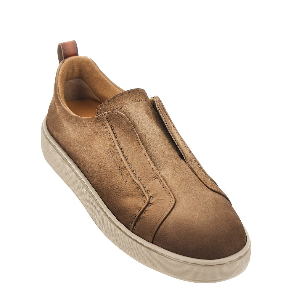 Santoni Vintage effect leather slip-on sneakers