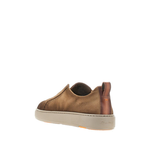 Santoni Vintage effect leather slip-on sneakers