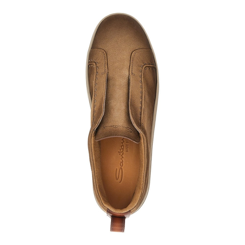 Santoni Vintage effect leather slip-on sneakers