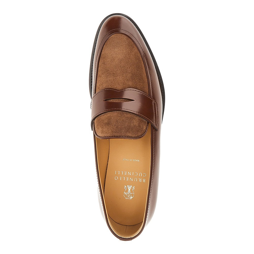 BRUNELLO CUCINELLI Smooth and suede leather Penny Loafers