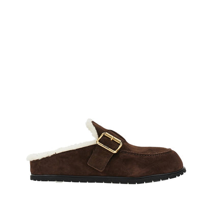 PRADA Suede leather and shearling sabot