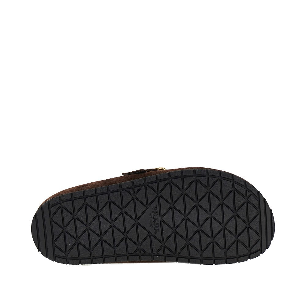 PRADA Suede leather and shearling sabot