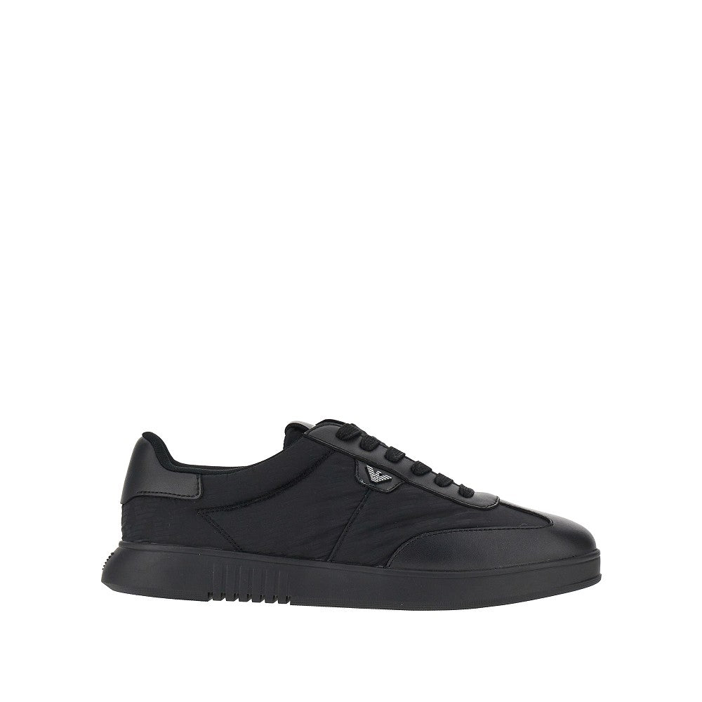 EMPORIO ARMANI Nylon and leather sneakers with Eagle logo