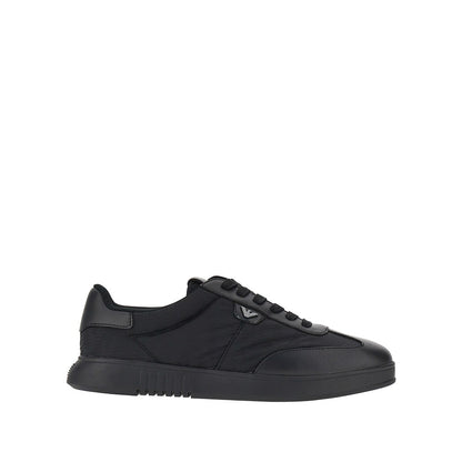 EMPORIO ARMANI Nylon and leather sneakers with Eagle logo