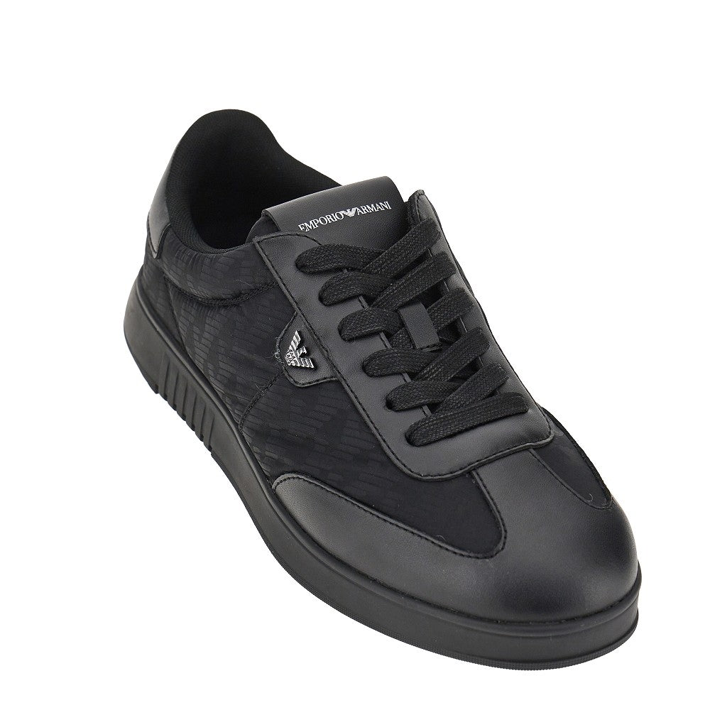 EMPORIO ARMANI Nylon and leather sneakers with Eagle logo