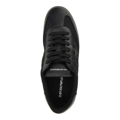 EMPORIO ARMANI Nylon and leather sneakers with Eagle logo
