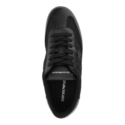 EMPORIO ARMANI Nylon and leather sneakers with Eagle logo