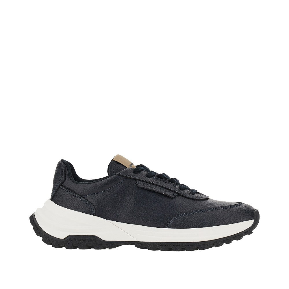 EMPORIO ARMANI Grained leather sneakers with logo