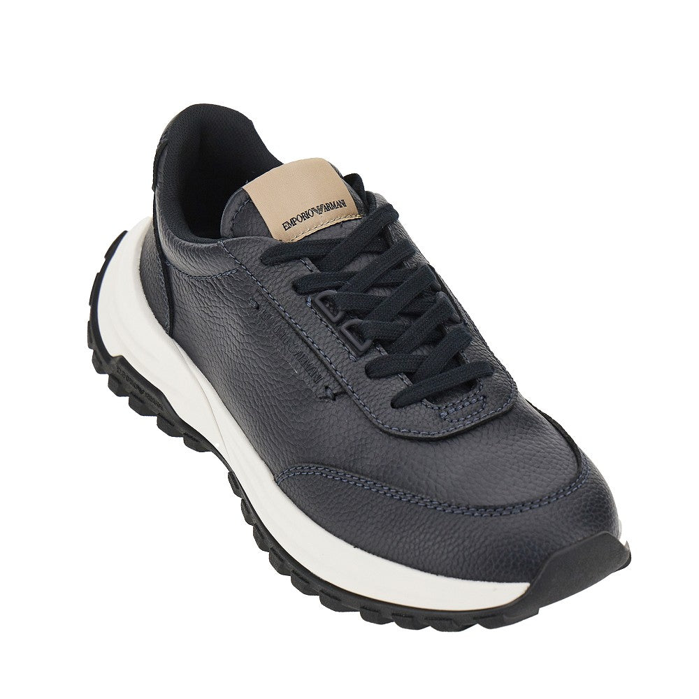 EMPORIO ARMANI Grained leather sneakers with logo