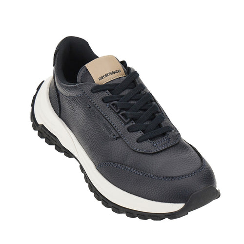 EMPORIO ARMANI Grained leather sneakers with logo