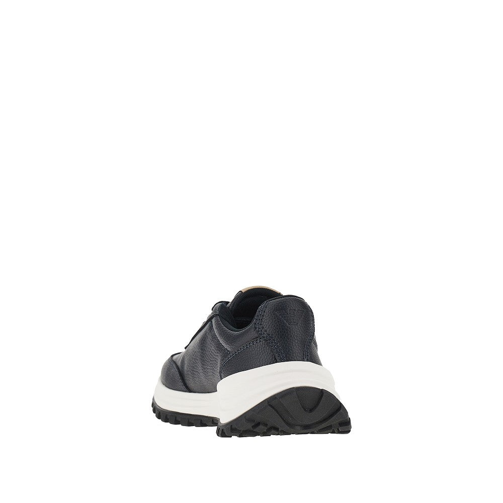 EMPORIO ARMANI Grained leather sneakers with logo