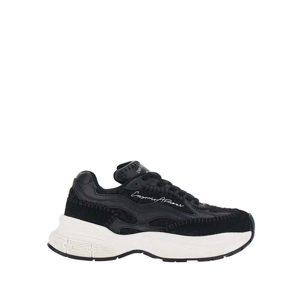 EMPORIO ARMANI Knitted sneakers with faux leather details