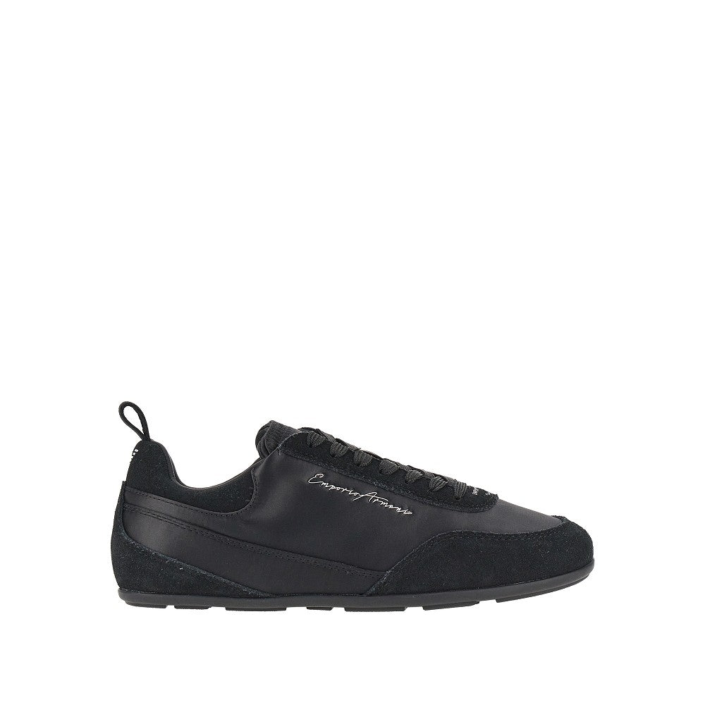 EMPORIO ARMANI Satin and suede leather sneakers