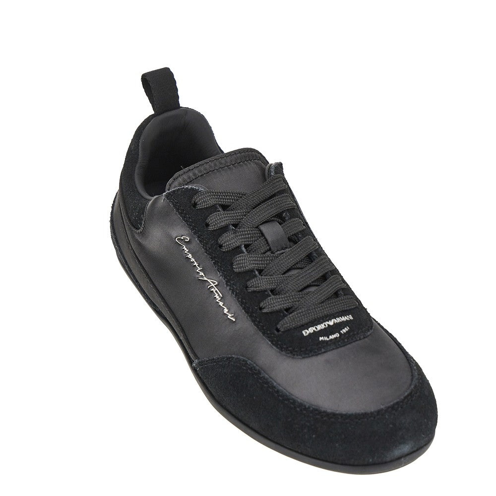 EMPORIO ARMANI Satin and suede leather sneakers